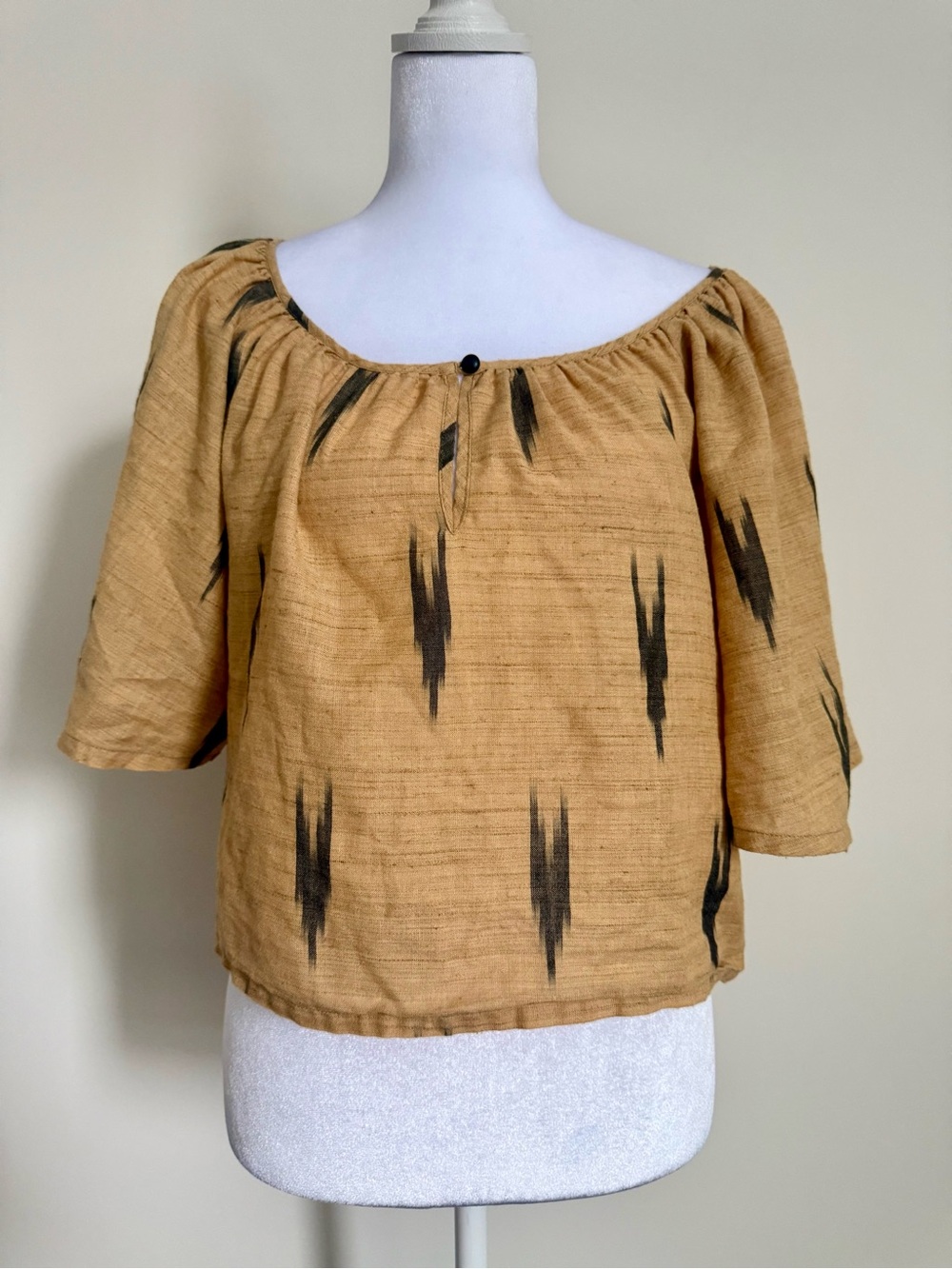 Corey Lynn Calter x Anthropologie Mustard Ikat Peasant Top - size small